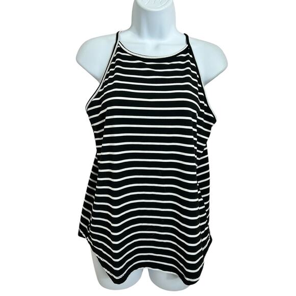 LouKeith Black White Striped Tank Top Sz Large High Neck Round Hem Blouse - Picture 3 of 5